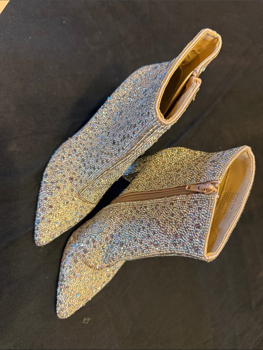 Betsey Johnson Iridescent Crystal Pointed Ankle Booties - Silver NWOT WORN 2hrs